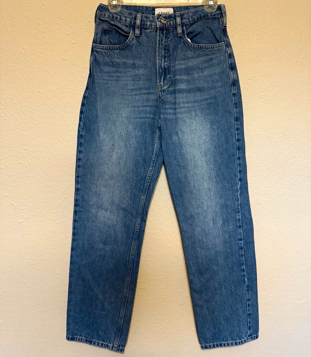 FRAME Le High N Tight High Rise Straight Blue Medium Wash Cotton Denim Jeans 26